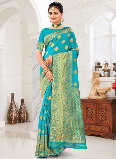 Firozi Colour Santraj New Fancy Festive Wear Banarasi Silk Designer Latest Saree Collection 1020